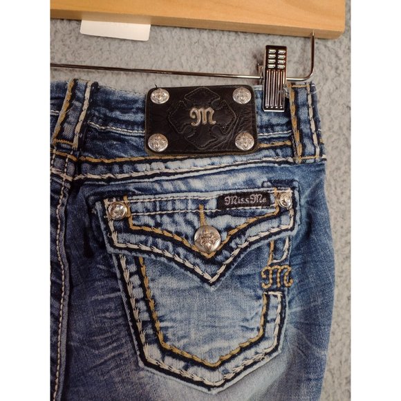Miss Me Distressed Signature Boot Thick Stitch Flap Pocket Jeans Size 25 - Picture 2 of 11